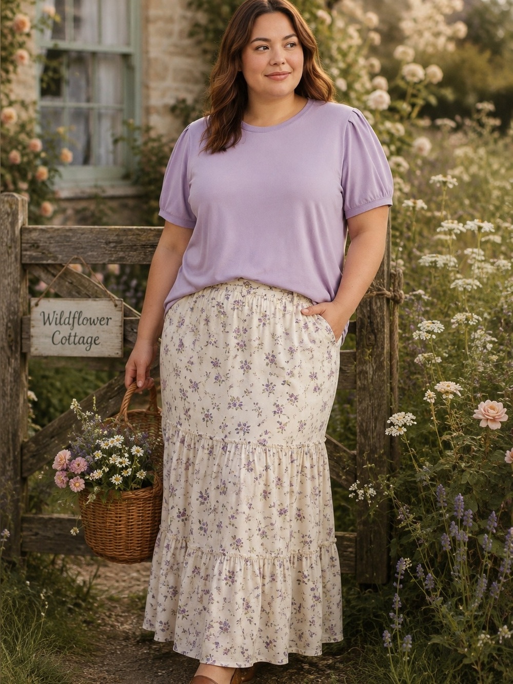 Skinnygirl Women’s 3X Lavender Puff Sleeve Relaxed Fit Lightweight Casual Top